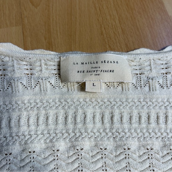 Sezane Charlotte Ivory Textured Knit Cardigan Blouse - Picture 6 of 10